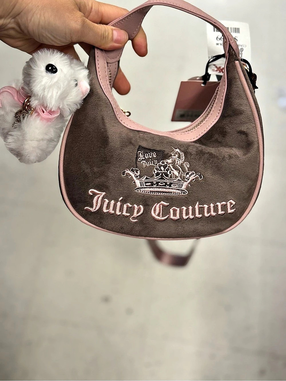 Juicy Couture Crest Velour Mini Hobo Bag Brown & Pink NWT